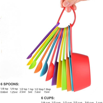 12-Piece Measuring Spoon Set - Measuring Spoons - Colorful - Measuring Cups - PP - Measuring Scoops & Cups - Kitchen Baking Utensils Coffee Spoon - Plastic Measuring Spoons and Cups - 20*9.5*8.5cm.