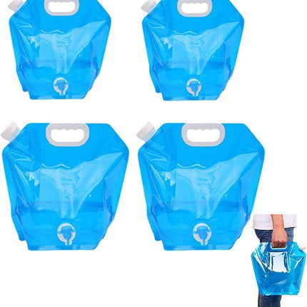 Collapsible Water Jerrycan - 4-Piece Water Reservoir Set - 5 and 10 Liter Flexible Water Jerrycan with Closed Lid and Faucet Switch - Emergency Water Reservoir - Outdoor Life - Emergency Kit - Home Emergency Kit - Portable Emergency Drinking Water Bag.