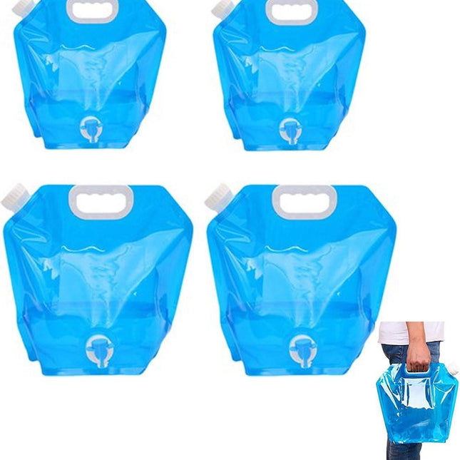Collapsible Water Jerrycan - 4-Piece Water Reservoir Set - 5 and 10 Liter Flexible Water Jerrycan with Closed Lid and Faucet Switch - Emergency Water Reservoir - Outdoor Life - Emergency Kit - Home Emergency Kit - Portable Emergency Drinking Water Bag.
