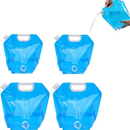 Collapsible Water Jerrycan - 4-Piece Water Reservoir Set - 5 and 10 Liter Flexible Water Jerrycan with Closed Lid and Faucet Switch - Emergency Water Reservoir - Outdoor Life - Emergency Kit - Home Emergency Kit - Portable Emergency Drinking Water Bag.