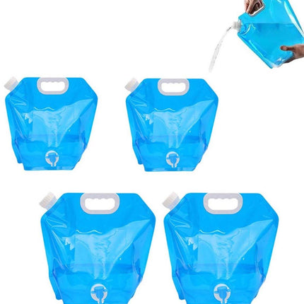 Collapsible Water Jerrycan - 4-Piece Water Reservoir Set - 5 and 10 Liter Flexible Water Jerrycan with Closed Lid and Faucet Switch - Emergency Water Reservoir - Outdoor Life - Emergency Kit - Home Emergency Kit - Portable Emergency Drinking Water Bag.