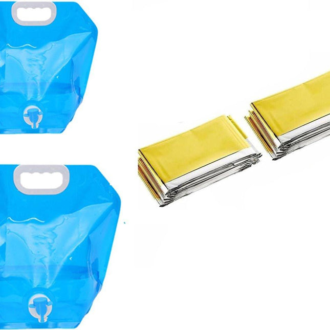 Emergency kit - 2 pieces Foldable water jerry can 5 and 10 liters - 2 pieces Emergency  - et 160x210cm - combination - survival  - et - thermal - Survival Kit - water reservoir for emergency - for outdoor, hiking, camping.