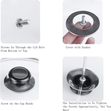 Pot Lid Knob - 5 Pieces - Lid Knob - 5-12mm Universal - Lid Handle - Kitchen Cookware Knob - For Replacing Pot Lids - 5.8*2.3cm - Silver and Black.