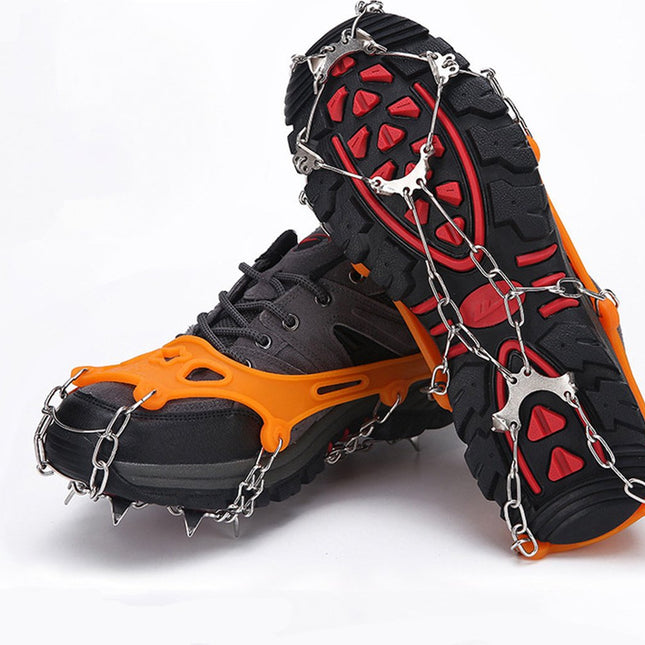pair - Crampons - Crampons for mountain boots - Non-slip - with 8 steel teeth - Snow chain for shoes - for walking, fishing, climbing and hiking - Size 35-44 - TPE - orange.