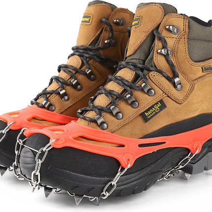 pair - Crampons - Crampons for mountain boots - Non-slip - with 8 steel teeth - Snow chain for shoes - for walking, fishing, climbing and hiking - Size 35-44 - TPE - orange.