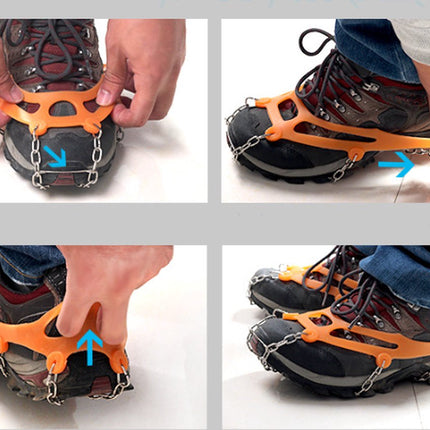 pair - Crampons - Crampons for mountain boots - Non-slip - with 8 steel teeth - Snow chain for shoes - for walking, fishing, climbing and hiking - Size 35-44 - TPE - orange.