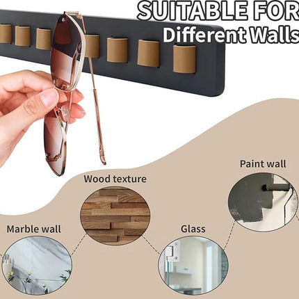 Glasses holder for the wall - glasses storage for multiple glasses - Store multiple glasses - Glasses holder - black - Sunglasses holder - wooden - 40*5.5*2.5cm.