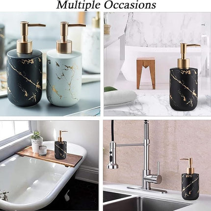 Soap dispensers - Soap dispensers - Freestanding soap dispenser - Kitchen - Bathroom - Toilet - 300 ml - Kitchen accessories - Freestanding and refillable - black and gold - Marbled matt - ceramic - 8*19cm.