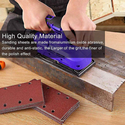 80 pieces - Sanding sheets - Sandpaper set - 40/60/80/120/180/240/320/400 grit - rectangular flocked sandpaper - 8 holes - red - 185*93mm.
