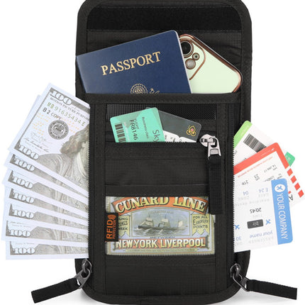 Neck pouch - Anti-skimming RFID Signal Blocking - Travel wallet - Passport pouch - For women and men - Water-repellent - Travel wallet - Neck pouch for travel and holidays - Black.