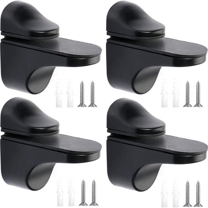 Glass Clamp - 4 Pieces - Glass Shelf Brackets - Zinc Alloy - Glass Shelf Brackets - Adjustable - Duckbill Glass Clamp - Glass Shelf Support Bracket - Clamp Holder Wall Mount - For 3mm-18mm Thick Glass and Wood Shelves - 5.6cm - Black.