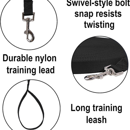 Dog Leash - 20 Meter - Training Leash - Tow Leash - Tracking Leash - Types of Dog Leashes - 2cm - Black - for Training, Walking and Recall - for Puppies, Small and Medium Dogs - Polypropylene.