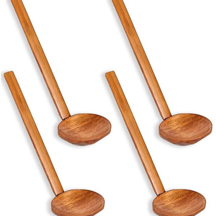 Soup Spoon - 4 Pieces - Stirring Spoon - Wood - With Long Handle - Ladle - Cooking Spoon - Serving Spoon - Bouillon Spoons - Kitchen Accessories - Cooking Utensils - For Soups, Ramen and Hotpot - Suitable for Restaurants and Homes - 22×7cm - Brown.