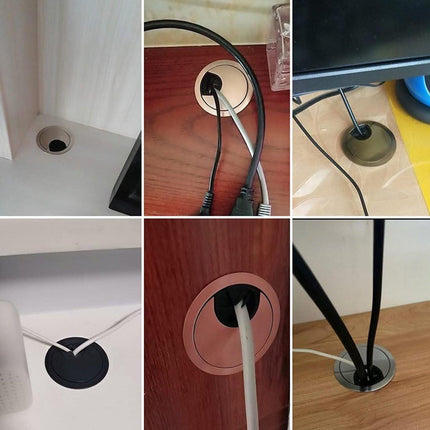 4 Pieces - Cable Organizer - Ø 60mm - Cable Management for Desks - End Caps for Desks - Metal Cable Grommet for Computer Desk - Metal - Bronze.