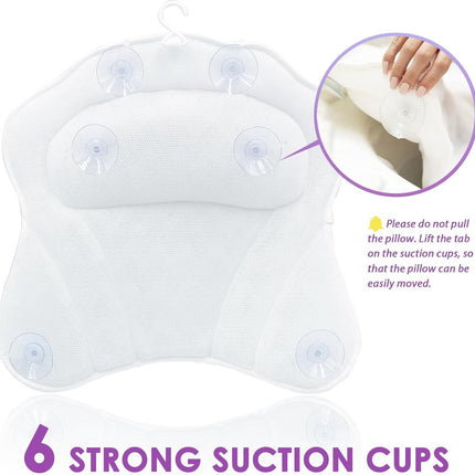 Bath Pillow - Spa Bath Pillow - Neck Pillow - Bath Pillow for the Bath - Headrest - Spa Pillow - White - with Anti-Slip Suction Cups - 42x44cm - for the Bath and Jacuzzi - Bath Accessories.