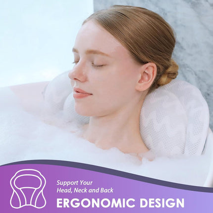 Bath Pillow - Spa Bath Pillow - Neck Pillow - Bath Pillow for the Bath - Headrest - Spa Pillow - White - with Anti-Slip Suction Cups - 42x44cm - for the Bath and Jacuzzi - Bath Accessories.