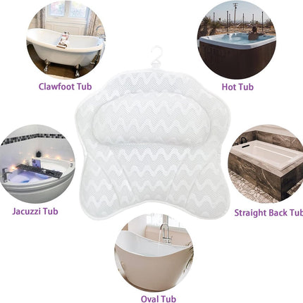 Bath Pillow - Spa Bath Pillow - Neck Pillow - Bath Pillow for the Bath - Headrest - Spa Pillow - White - with Anti-Slip Suction Cups - 42x44cm - for the Bath and Jacuzzi - Bath Accessories.