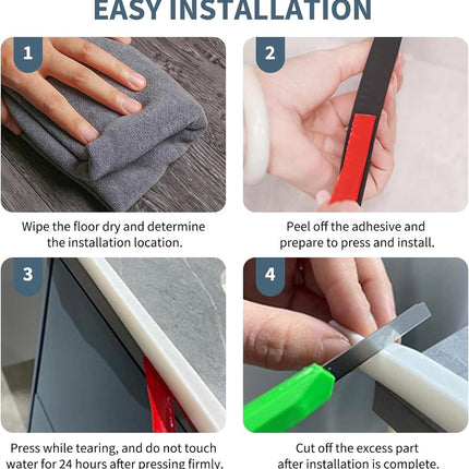 Shower thresholds - 2 meters - Anti-water strip - Foldable shower water dam - dry and wet separation - black - Sanitary Water Stopper - TPE - shower threshold water stop barrier and retention system and keeps water within the threshold.