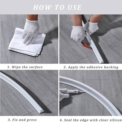 Shower Water Stopper - 1 m - T-type Shower Strip - Water Stopper - Self-Adhesive Sealant Edge - Sanitary Water Stopper - for kitchen and bathroom, shower screen, shower threshold, bathtub water dam, countertop edge trim.