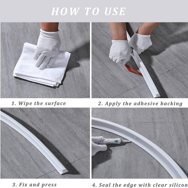 Shower Water Stopper - 1 m - T-type Shower Strip - Water Stopper - Self-Adhesive Sealant Edge - Sanitary Water Stopper - for kitchen and bathroom, shower screen, shower threshold, bathtub water dam, countertop edge trim.