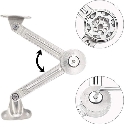 Flap hinge - 2 pieces - Stop hinge - Furniture hinge - Cabinet hinge - Overlay hinge - Flap supports - Lid support hinge - Zinc alloy - Silver - Nickel plated - With screws and Allen key - for kitchen, cabinet lift door.