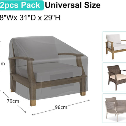Waterproof Chair Cover - Set of 2 - Garden Chair Cover - Protective Cover for Garden Furniture - Garden Furniture Cover - Garden Chair Cover - 96 x 79 x 74 cm - For Outdoor Use in the Garden, Balcony or Terrace - Black - 210D Oxford Cloth - Waterproof - D.