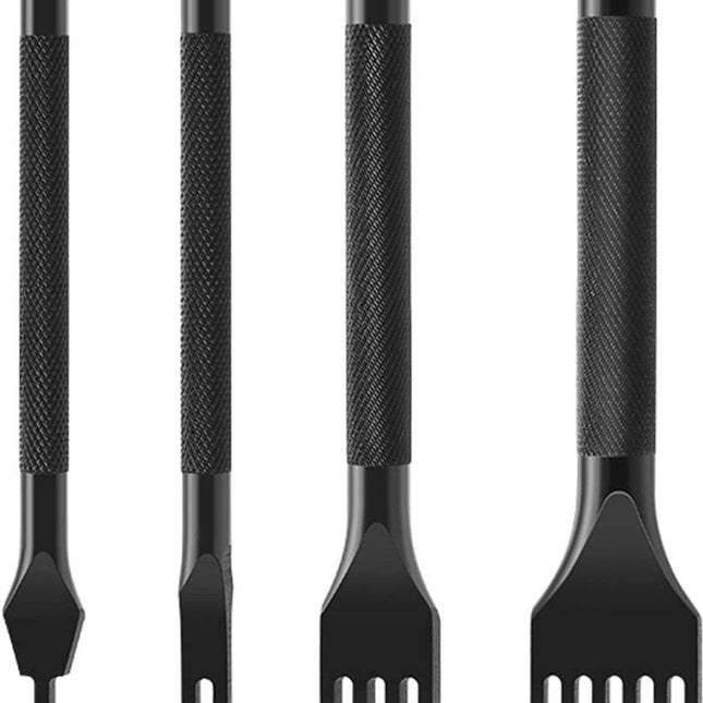 4 Pieces - Leather Punch - 4mm - 1/2/4/6 Claw - Black - Steel - Length 10cm - Hole Punch - Hole Punch - Leather Needles - Leather Punching Tool - Non-Slip Handle - For Belt and DIY Crafts.