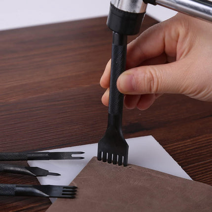 4 Pieces - Leather Punch - 4mm - 1/2/4/6 Claw - Black - Steel - Length 10cm - Hole Punch - Hole Punch - Leather Needles - Leather Punching Tool - Non-Slip Handle - For Belt and DIY Crafts.