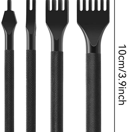4 Pieces - Leather Punch - 4mm - 1/2/4/6 Claw - Black - Steel - Length 10cm - Hole Punch - Hole Punch - Leather Needles - Leather Punching Tool - Non-Slip Handle - For Belt and DIY Crafts.