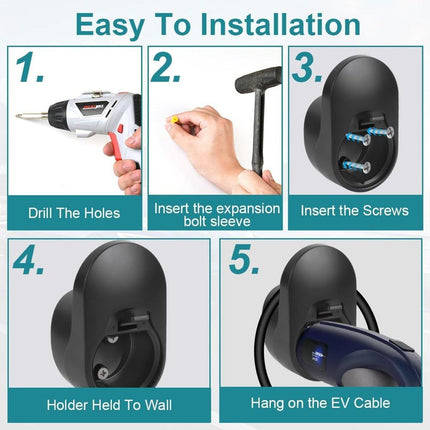 Charging cable mounting bracket for car - universal cable holder for EV - black.