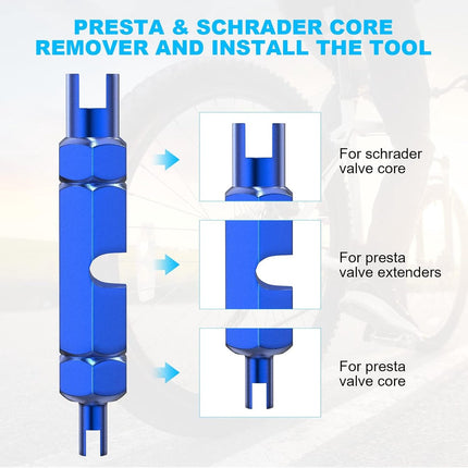 Presta Valve Cores - 10 Pieces - Zinc Alloy - With Extension Wrench - Bicycle Presta Valve Core Removal Kit - Presta Valve Core Replacement Kit - Tire Repair.