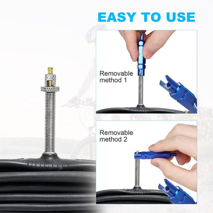 Presta Valve Cores - 10 Pieces - Zinc Alloy - With Extension Wrench - Bicycle Presta Valve Core Removal Kit - Presta Valve Core Replacement Kit - Tire Repair.