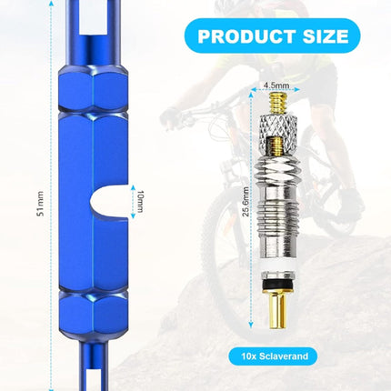 Presta Valve Cores - 10 Pieces - Zinc Alloy - With Extension Wrench - Bicycle Presta Valve Core Removal Kit - Presta Valve Core Replacement Kit - Tire Repair.