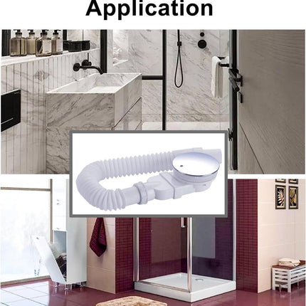 Shower tray siphon - Shower tray drains - Flat shower tray - Extra flat shower tray siphon - Drain set - Shower tray siphon - Shower tray siphon flat - For flat shower trays - Silver and white - Plastic.