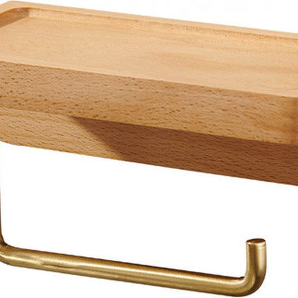 Toilet Roll Holder with Shelf - Toilet Roll Holder Without Drilling - Wood - Self-Adhesive - Toilet Paper Holder - Toilet Roll Holder - Toilet Roll Holder with Shelf - Wood Color - 18cm.