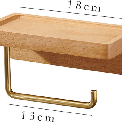 Toilet Roll Holder with Shelf - Toilet Roll Holder Without Drilling - Wood - Self-Adhesive - Toilet Paper Holder - Toilet Roll Holder - Toilet Roll Holder with Shelf - Wood Color - 18cm.
