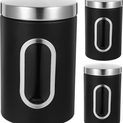 pieces - Coffee Storage Can - Coffee Tin - Coffee Cans - Storage Jar - Storage Jar - Airtight - Stainless Steel - 11*17.5cm - Black - With Viewing Window - Storage Tin for Coffee, Coffee Beans, Tea, Sugar, etc..