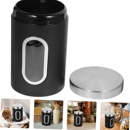 pieces - Coffee Storage Can - Coffee Tin - Coffee Cans - Storage Jar - Storage Jar - Airtight - Stainless Steel - 11*17.5cm - Black - With Viewing Window - Storage Tin for Coffee, Coffee Beans, Tea, Sugar, etc..