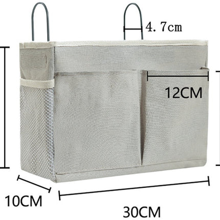Hanging Basket - Bag Organizer - Bed Bag Holder - Storage Bags - Bed Organizer - Hanging Storage Bags - Dorm Organizer - 30*10*19 cm - Off-White - with 4 Pockets and 2 Hooks - Canvas - for Bunk Bed, Hospital Bed, Dorm, Camping.