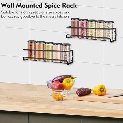 2 pieces - Wall spice rack - hanging - Wall rack - kitchen spice rack - hanging organizer - spice rack for kitchen cupboard - Spice Rack - Hanging spice rack - Black - 29*6.5*6.5cm.