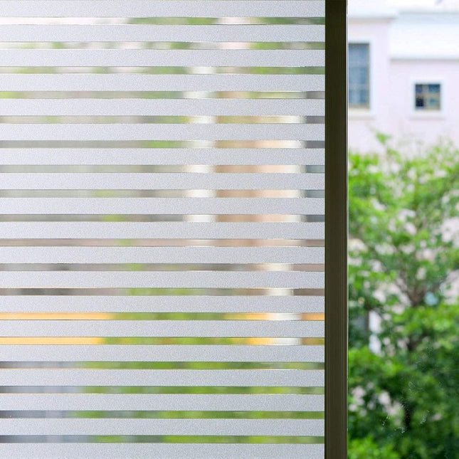 Window film - Easy installation - Glue-free adhesive film for windows and bathrooms - Static - 45cm*4M - 1/2 matte stripes - PVC - Translucent.