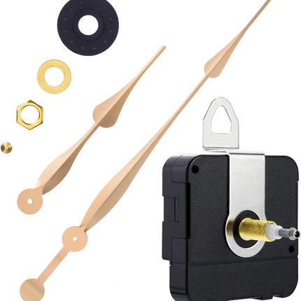 Quartz Clock Movement - Buy and Replace New Loose Clock Movement - High Torque - Long Hands Clock Movement - Gold and Black - Metal - Hour Hand Replacement Clock Movement - For Living Room Decoration, Art Decoration, Office, Bedroom.