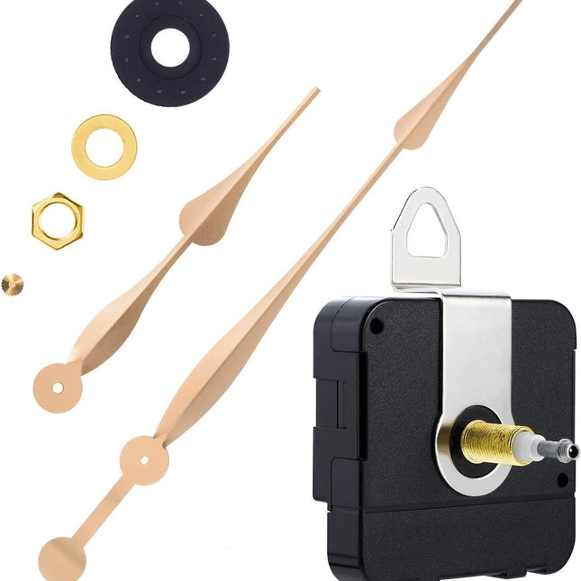 Quartz Clock Movement - Buy and Replace New Loose Clock Movement - High Torque - Long Hands Clock Movement - Gold and Black - Metal - Hour Hand Replacement Clock Movement - For Living Room Decoration, Art Decoration, Office, Bedroom.