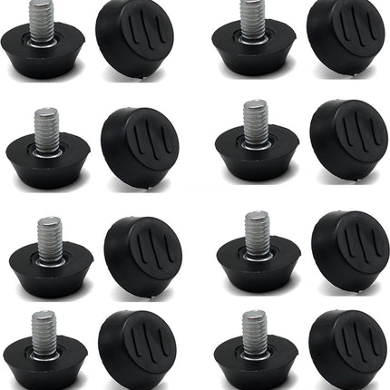 16 pieces Adjustable Furniture Feet - Leveling Pad Base Leg - Table Leg Chair - Adjustable Floor Protection - M6 x 10 x 20 mm - Leveling Leg - Furniture Coaster - Black / Silver - Plastic - Stainless Steel - Leveling Feet - Felt Pads - Floor Protectors -.