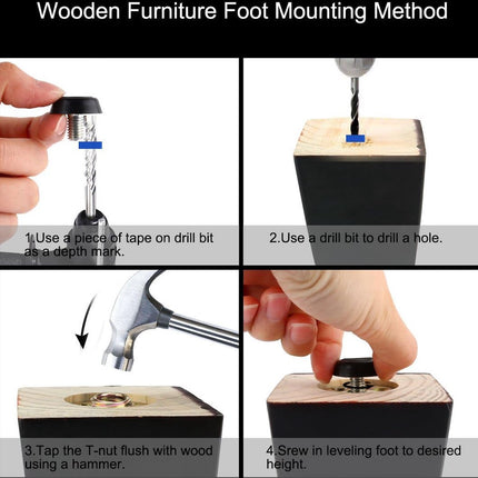 16 pieces Adjustable Furniture Feet - Leveling Pad Base Leg - Table Leg Chair - Adjustable Floor Protection - M6 x 10 x 20 mm - Leveling Leg - Furniture Coaster - Black / Silver - Plastic - Stainless Steel - Leveling Feet - Felt Pads - Floor Protectors -.