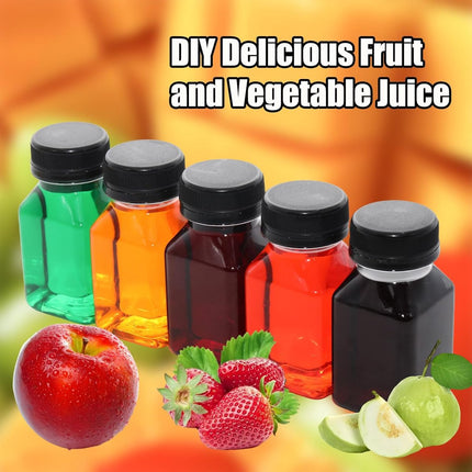 Juice Bottle - 10 Pieces - Transparent Drinking Bottles - PET - Reusable - Mini Juice Bottles - Plastic Milk Bottles - With Cap - Refillable - Suitable for milkshakes, drinks, juices and milk - 120 ml - 4.5*9.5cm - Transparent.