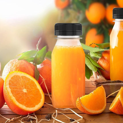 Juice Bottle - 10 Pieces - Transparent Drinking Bottles - PET - Reusable - Mini Juice Bottles - Plastic Milk Bottles - With Cap - Refillable - Suitable for milkshakes, drinks, juices and milk - 120 ml - 4.5*9.5cm - Transparent.