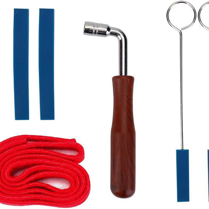 Professional Piano Tuning Kit - Set of 6 - 1x Piano Tuning Hammer, 2x Long Dampers, 2x Short Mutes with Handle, 1x Temperament Strip - Piano Tuner Tool - Professional Metal Rubber Tuning Mute Kit - Blue.