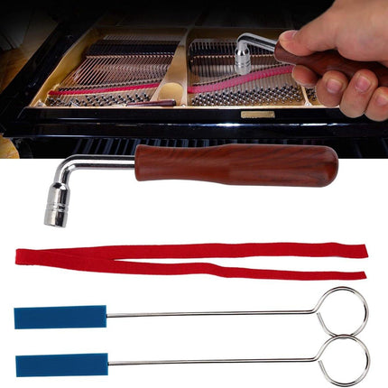 Professional Piano Tuning Kit - Set of 6 - 1x Piano Tuning Hammer, 2x Long Dampers, 2x Short Mutes with Handle, 1x Temperament Strip - Piano Tuner Tool - Professional Metal Rubber Tuning Mute Kit - Blue.