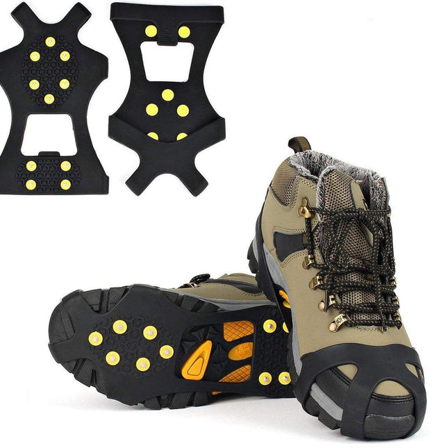 Snow grips over shoes/boots 10 studs Ice Traction Universal Slip on Stretch Fit Snow and Ice, Snow Cleats Crampons Ice Spikes Snow Grips for Winter - M (36-40).
